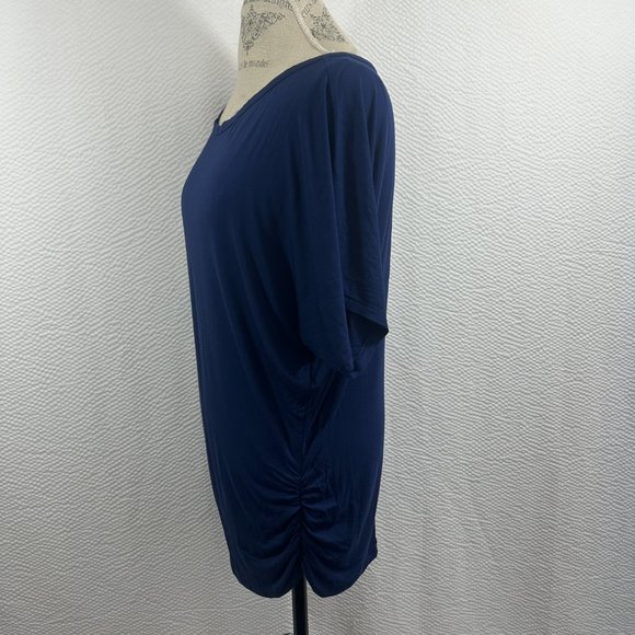 Made by Johnny Women's Blue Short Sleeve Boat Neck Dolman Top Side Shirring - Picture 3 of 6
